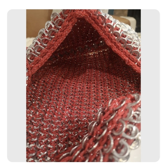 Rare vintage aluminum pop can tab crocheted purse large size capacity Silver/Red - Picture 5 of 17